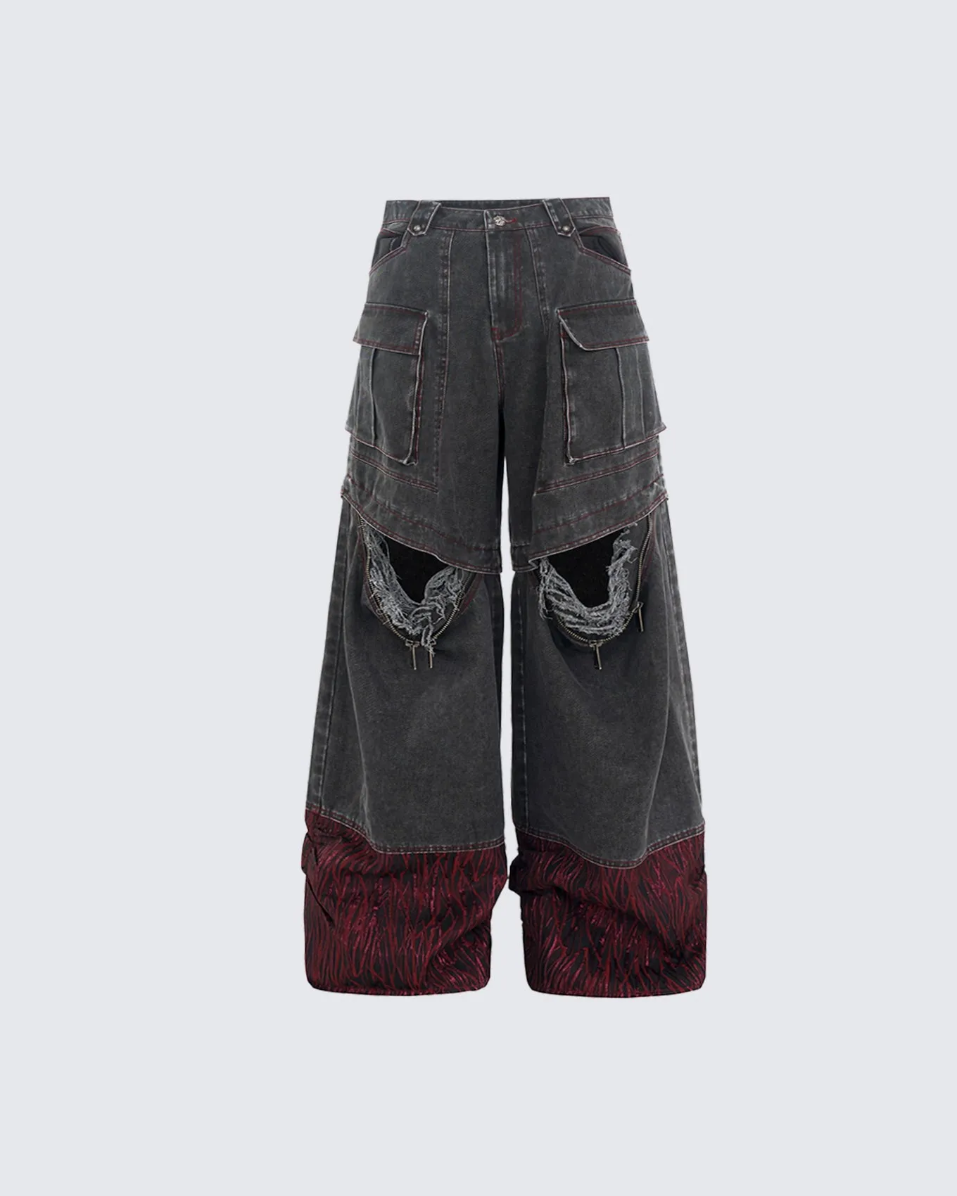 Vortex Racer-Edgy Denim Cargo Pants with Distressed Detail