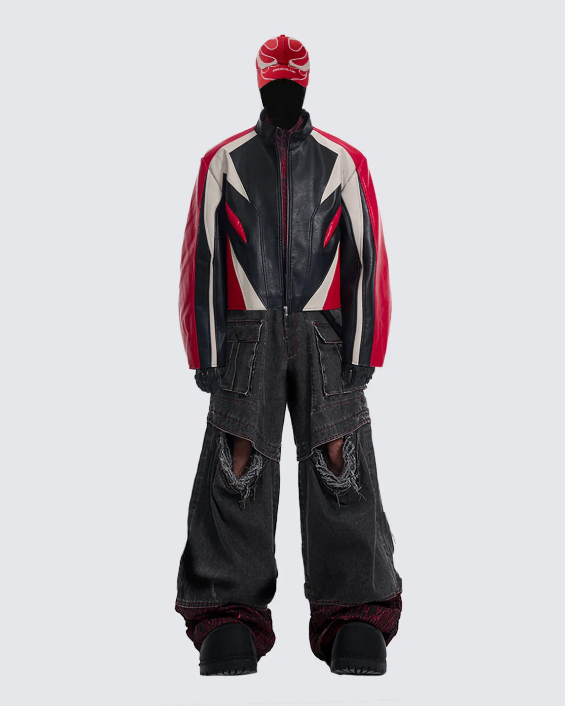 Vortex Racer-Edgy Denim Cargo Pants with Distressed Detail
