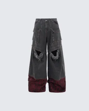 Vortex Racer-Edgy Denim Cargo Pants with Distressed Detail