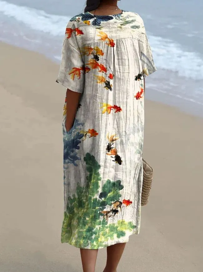 Watercolor Fish Art Print Flowy Dress