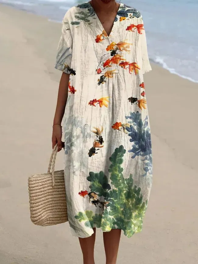Watercolor Fish Art Print Flowy Dress