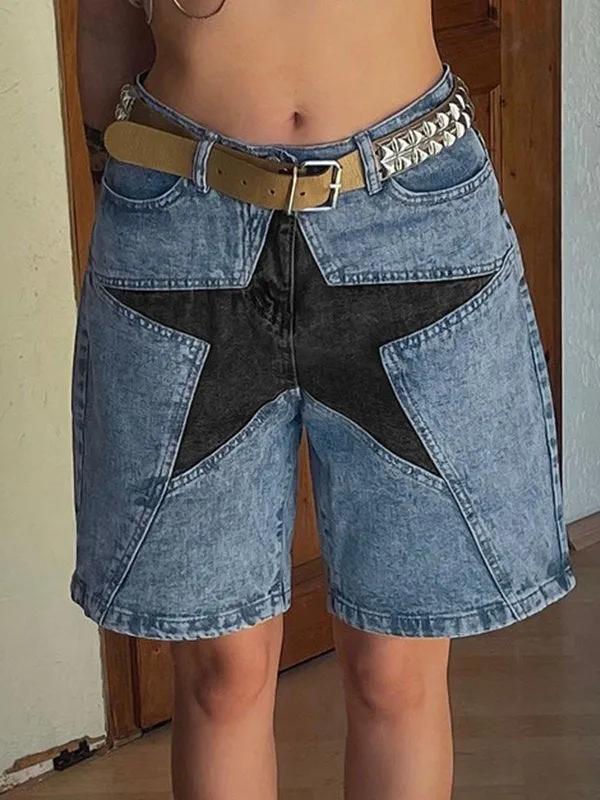 Wenkouban-Skinny denim shorts with a five-pointed star- Streetwear y2k outfits Fall Outfits Christmas Thanksgiving Gift New Year's Eve