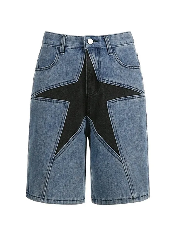 Wenkouban-Skinny denim shorts with a five-pointed star- Streetwear y2k outfits Fall Outfits Christmas Thanksgiving Gift New Year's Eve
