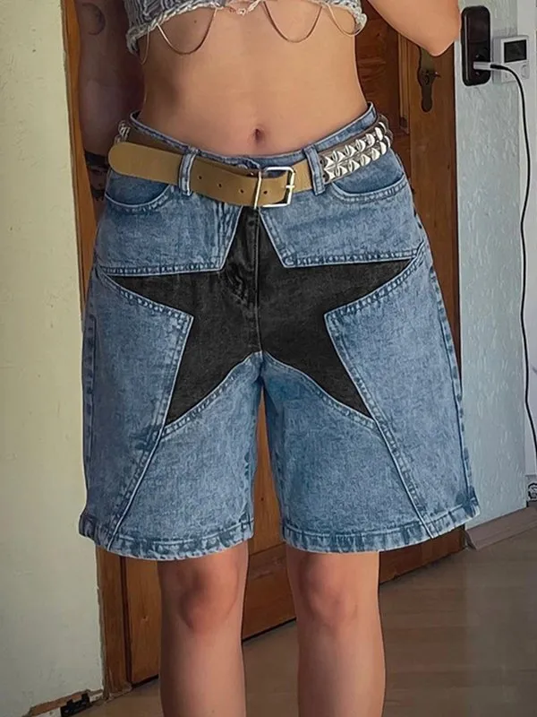 Wenkouban-Skinny denim shorts with a five-pointed star- Streetwear y2k outfits Fall Outfits Christmas Thanksgiving Gift New Year's Eve