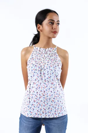 White Floral Halter Neck Top