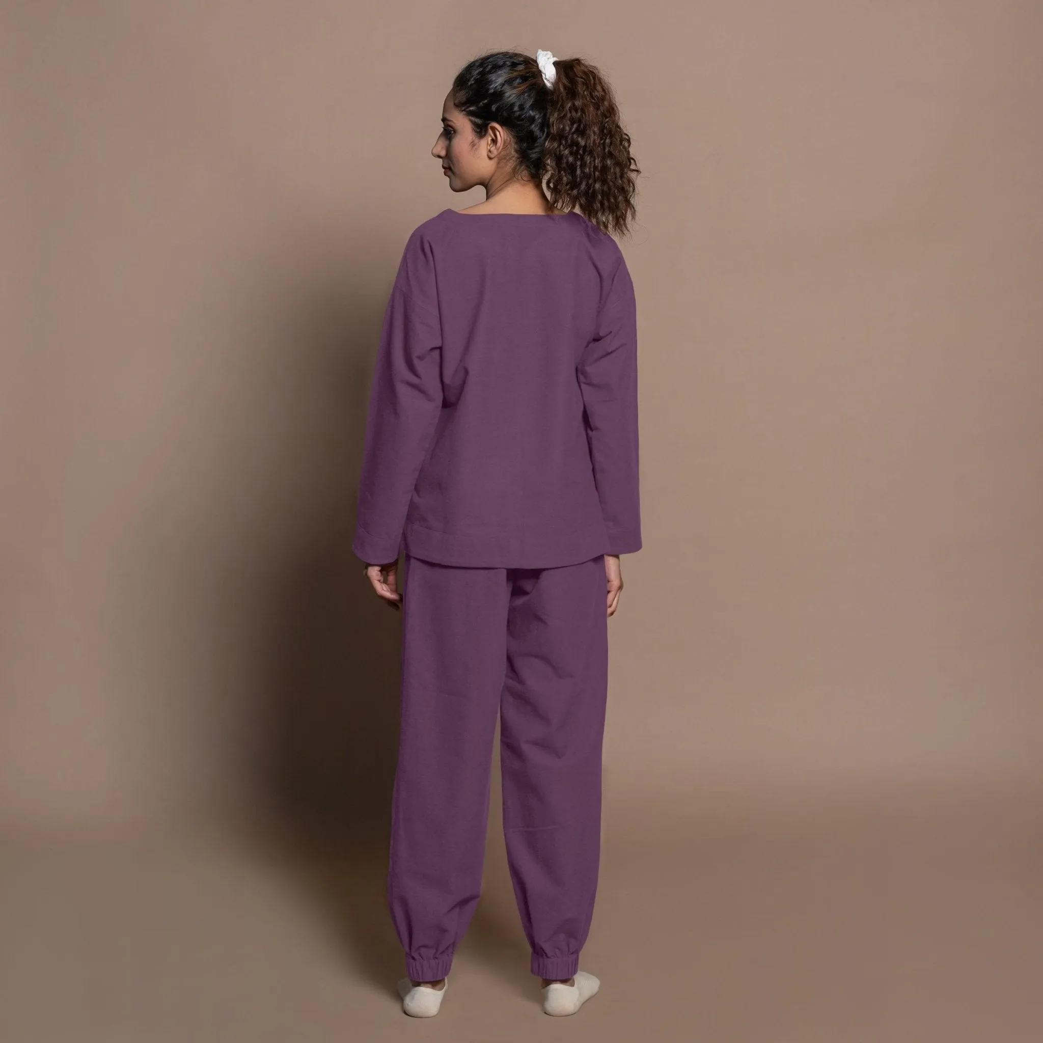Wine Warm Cotton Flannel Round Neck Sweatshirt