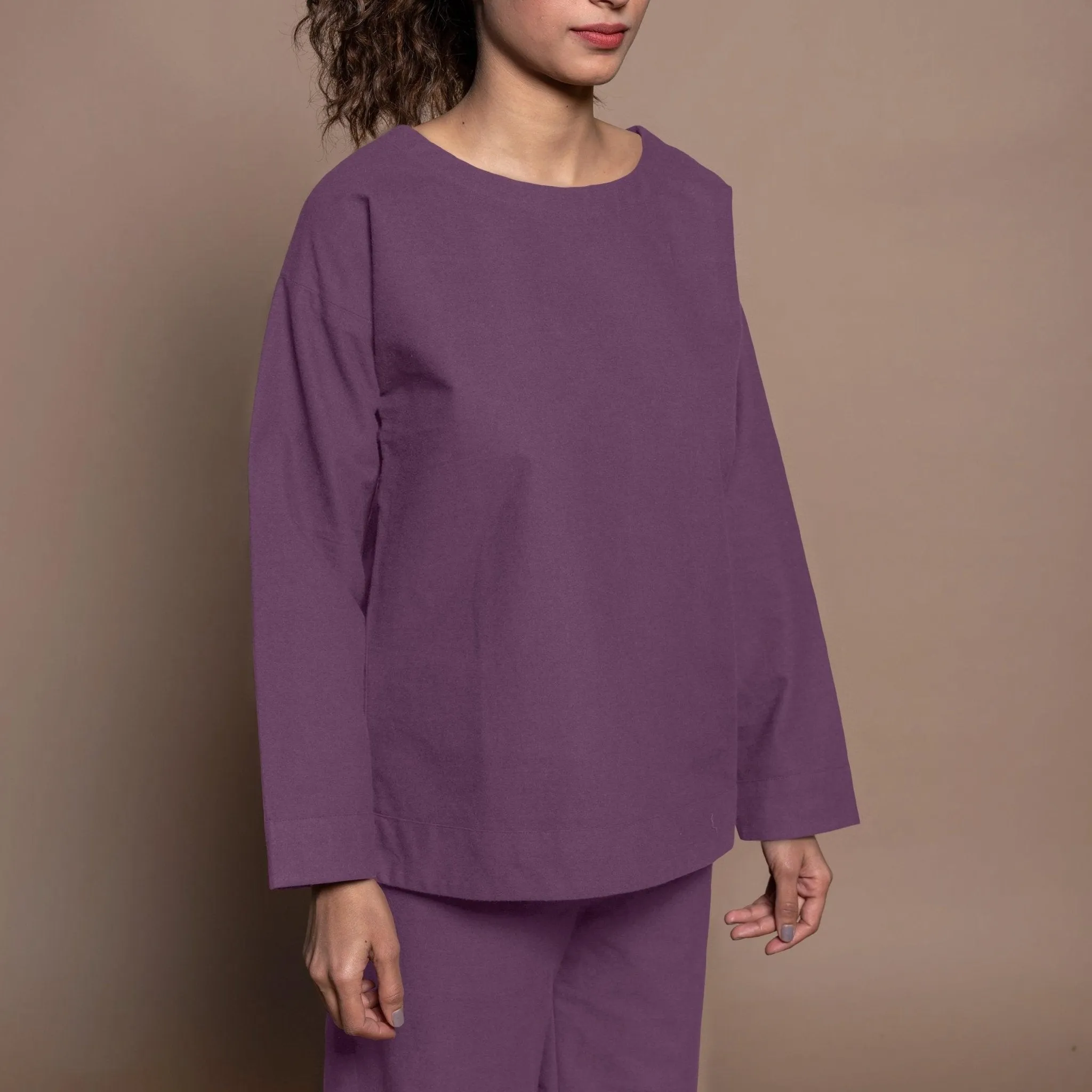 Wine Warm Cotton Flannel Round Neck Sweatshirt