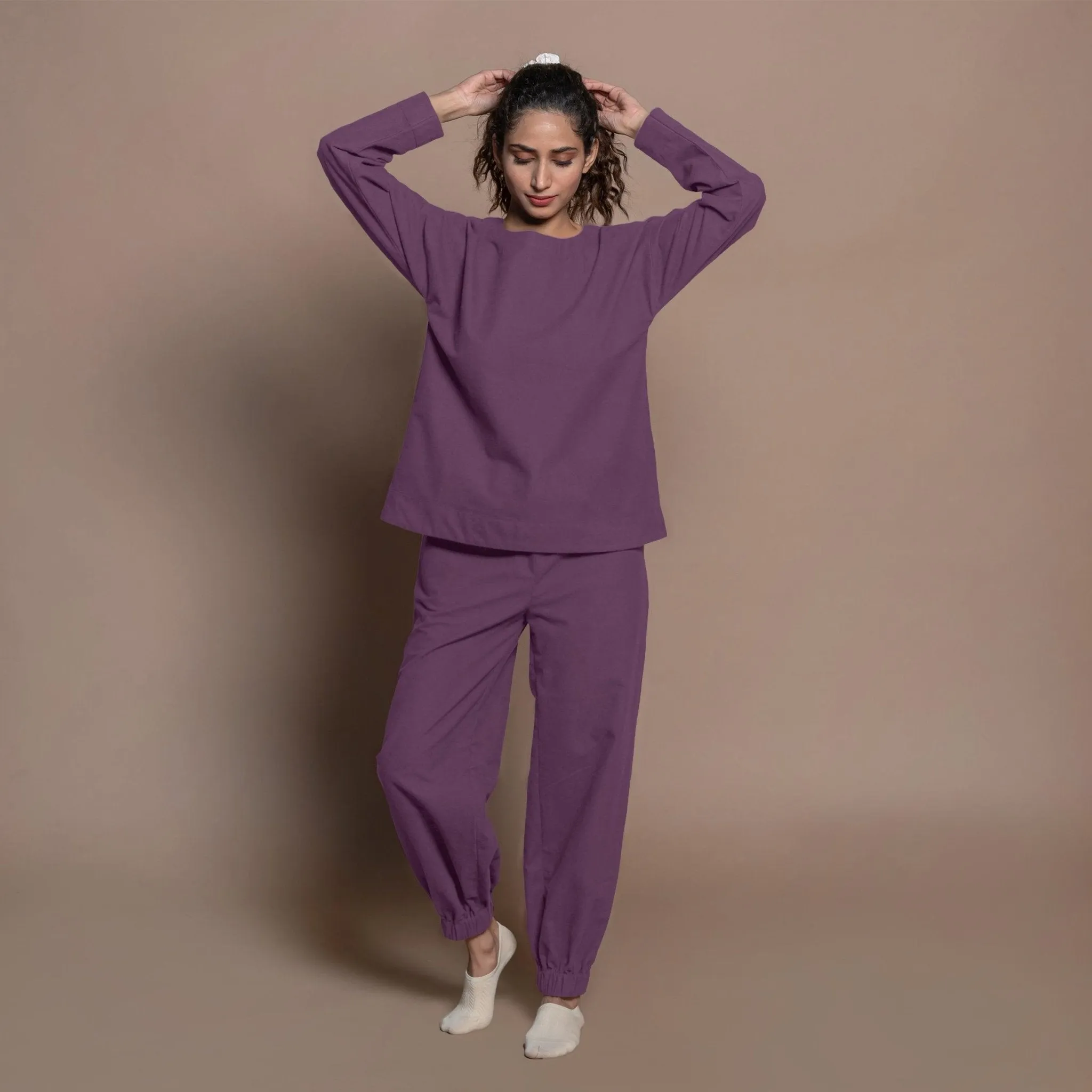 Wine Warm Cotton Flannel Round Neck Sweatshirt