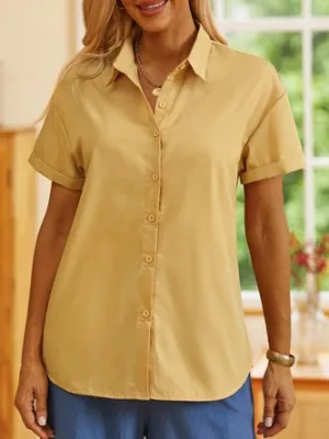 Women Short Sleeves Casual Linen Shirt QAW21