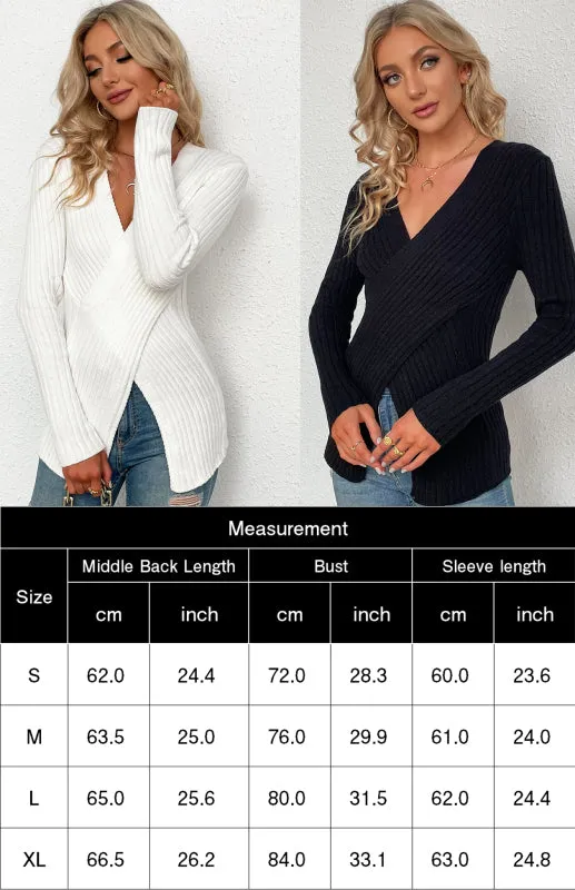 Women's V-Neck Pullover Cross Sweater
