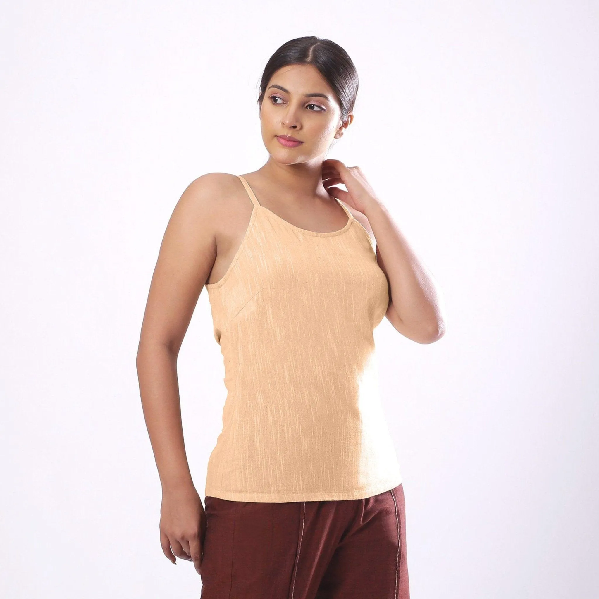 Yellow Yarn Dyed Cotton Slim Fit Spaghetti Top