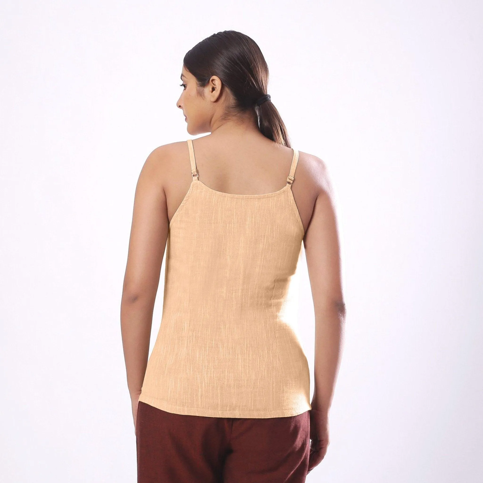 Yellow Yarn Dyed Cotton Slim Fit Spaghetti Top