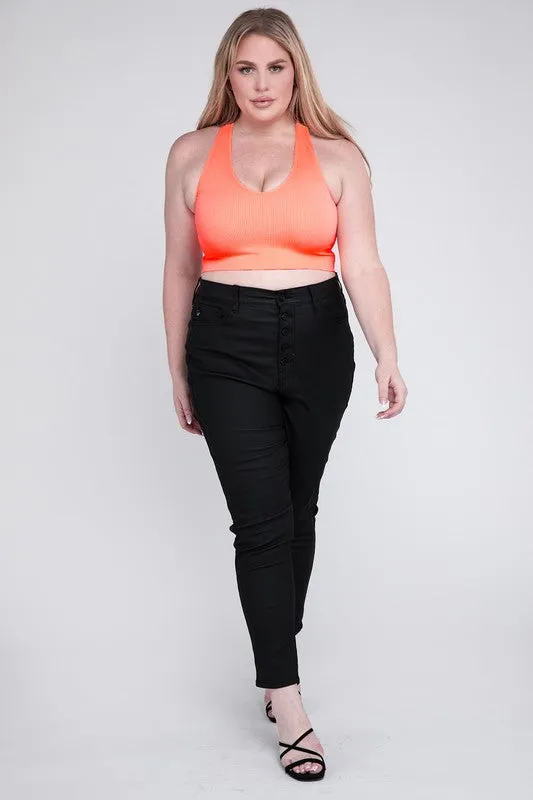 Zenana Plus Ribbed Cropped Racerback Tank Top