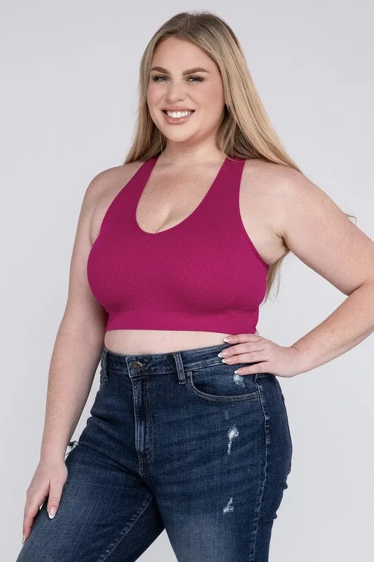 Zenana Plus Ribbed Cropped Racerback Tank Top