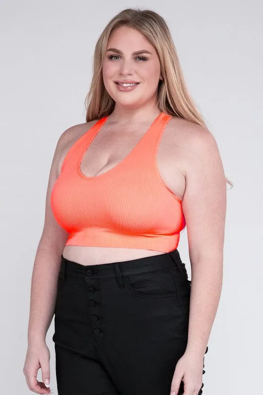 Zenana Plus Ribbed Cropped Racerback Tank Top
