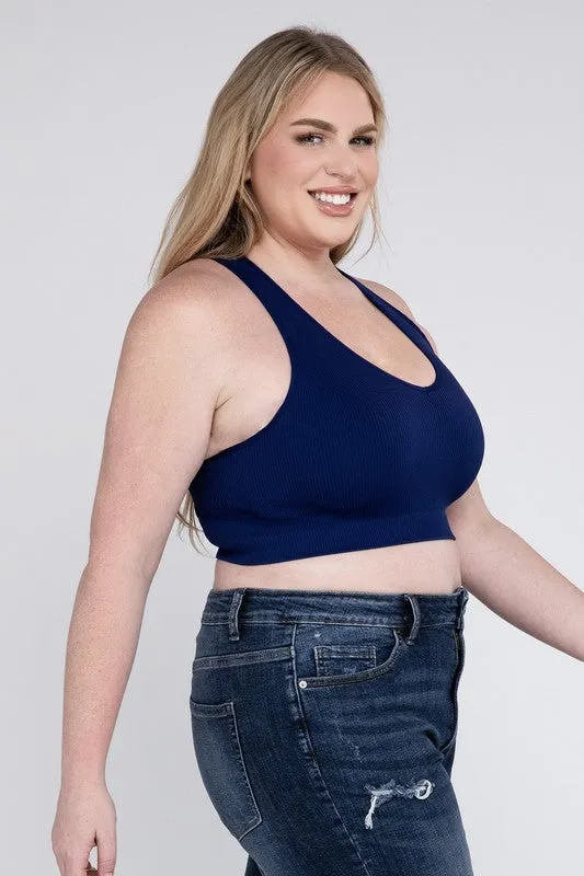 Zenana Plus Ribbed Cropped Racerback Tank Top