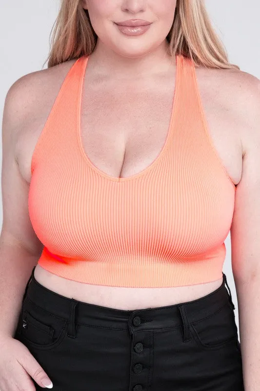 Zenana Plus Ribbed Cropped Racerback Tank Top
