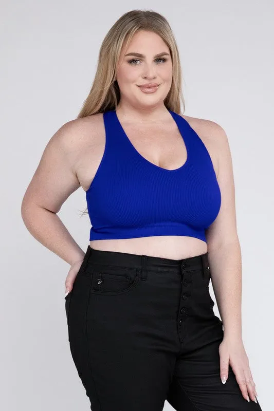 Zenana Plus Ribbed Cropped Racerback Tank Top