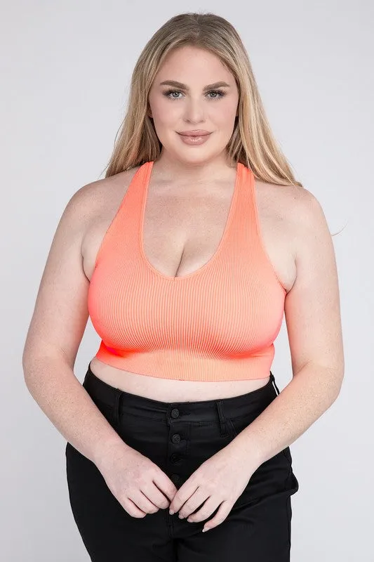 Zenana Plus Ribbed Cropped Racerback Tank Top
