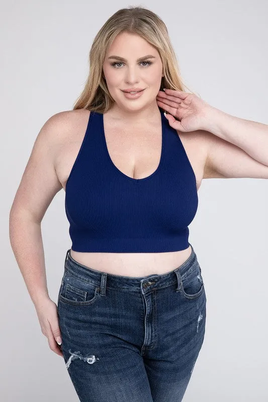 Zenana Plus Ribbed Cropped Racerback Tank Top