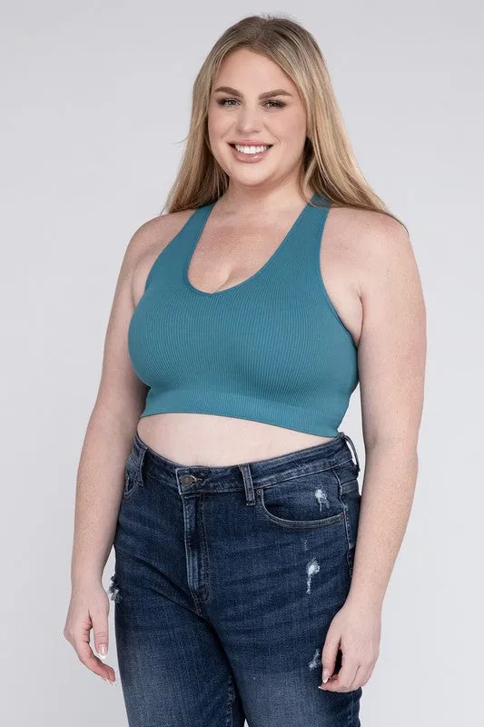 Zenana Plus Ribbed Cropped Racerback Tank Top