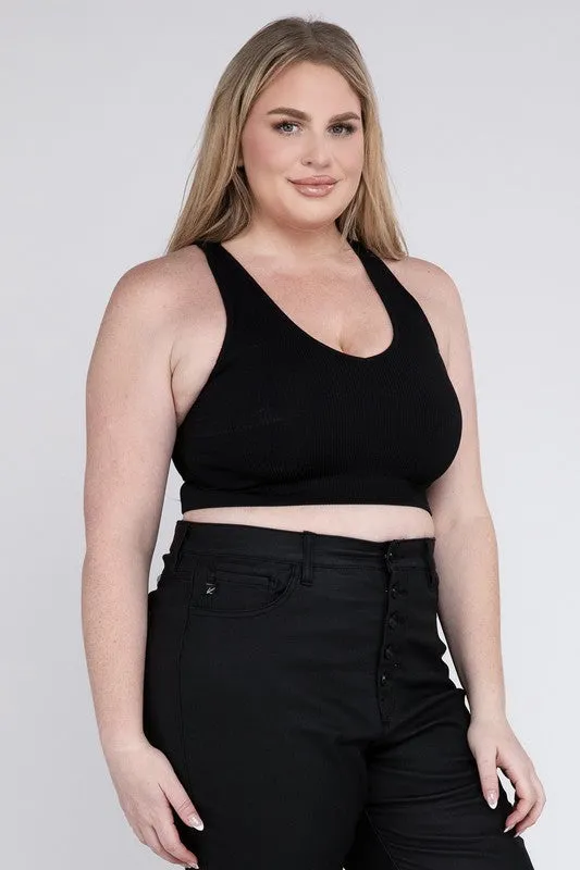 Zenana Plus Ribbed Cropped Racerback Tank Top