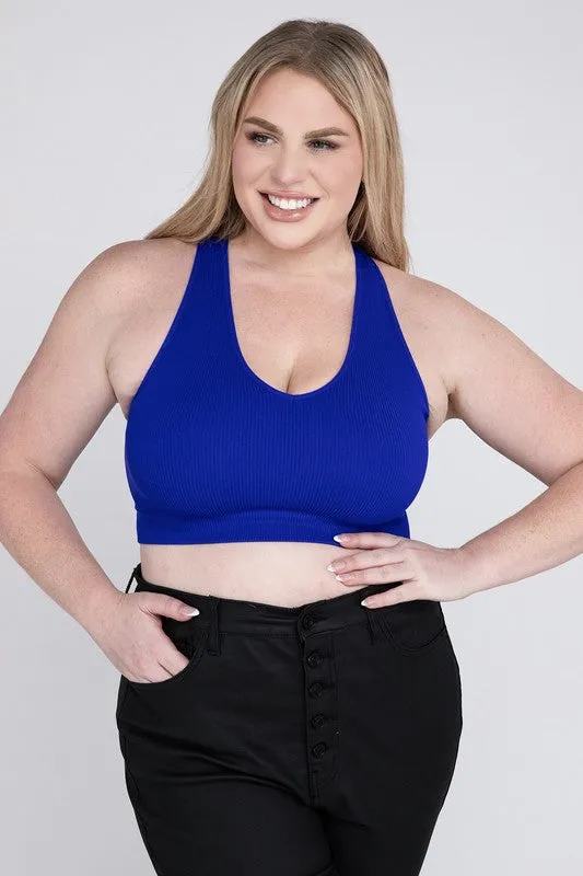 Zenana Plus Ribbed Cropped Racerback Tank Top