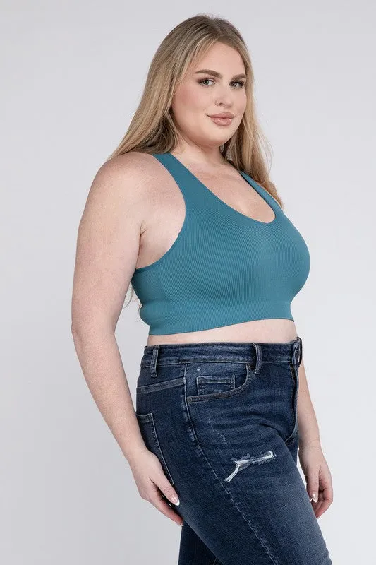 Zenana Plus Ribbed Cropped Racerback Tank Top