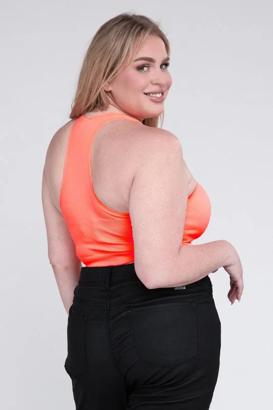 Zenana Plus Ribbed Cropped Racerback Tank Top