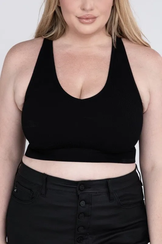 Zenana Plus Ribbed Cropped Racerback Tank Top