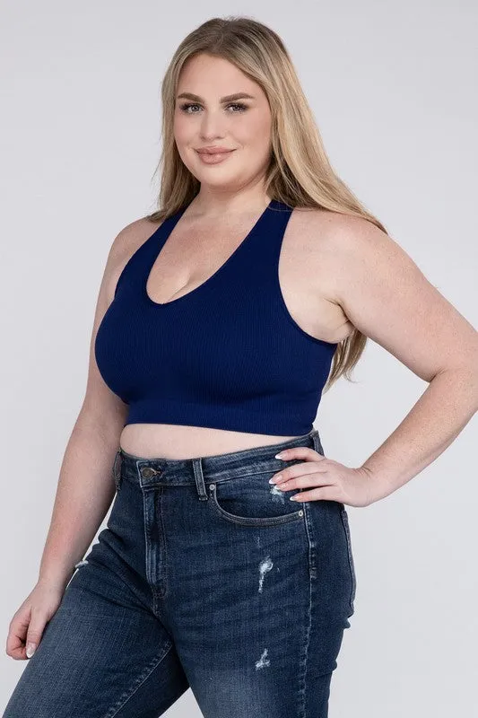 Zenana Plus Ribbed Cropped Racerback Tank Top