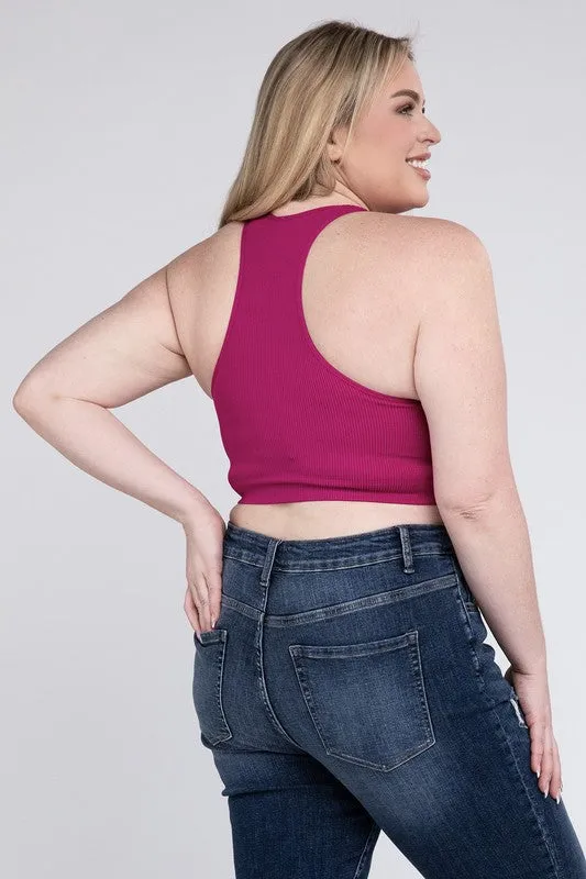 Zenana Plus Ribbed Cropped Racerback Tank Top