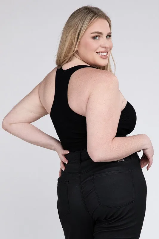 Zenana Plus Ribbed Cropped Racerback Tank Top