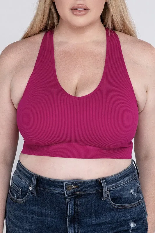 Zenana Plus Ribbed Cropped Racerback Tank Top