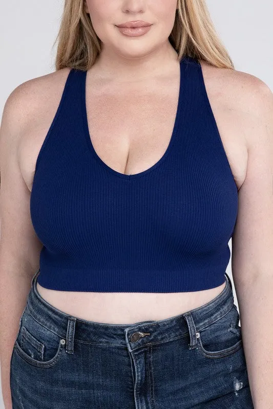 Zenana Plus Ribbed Cropped Racerback Tank Top
